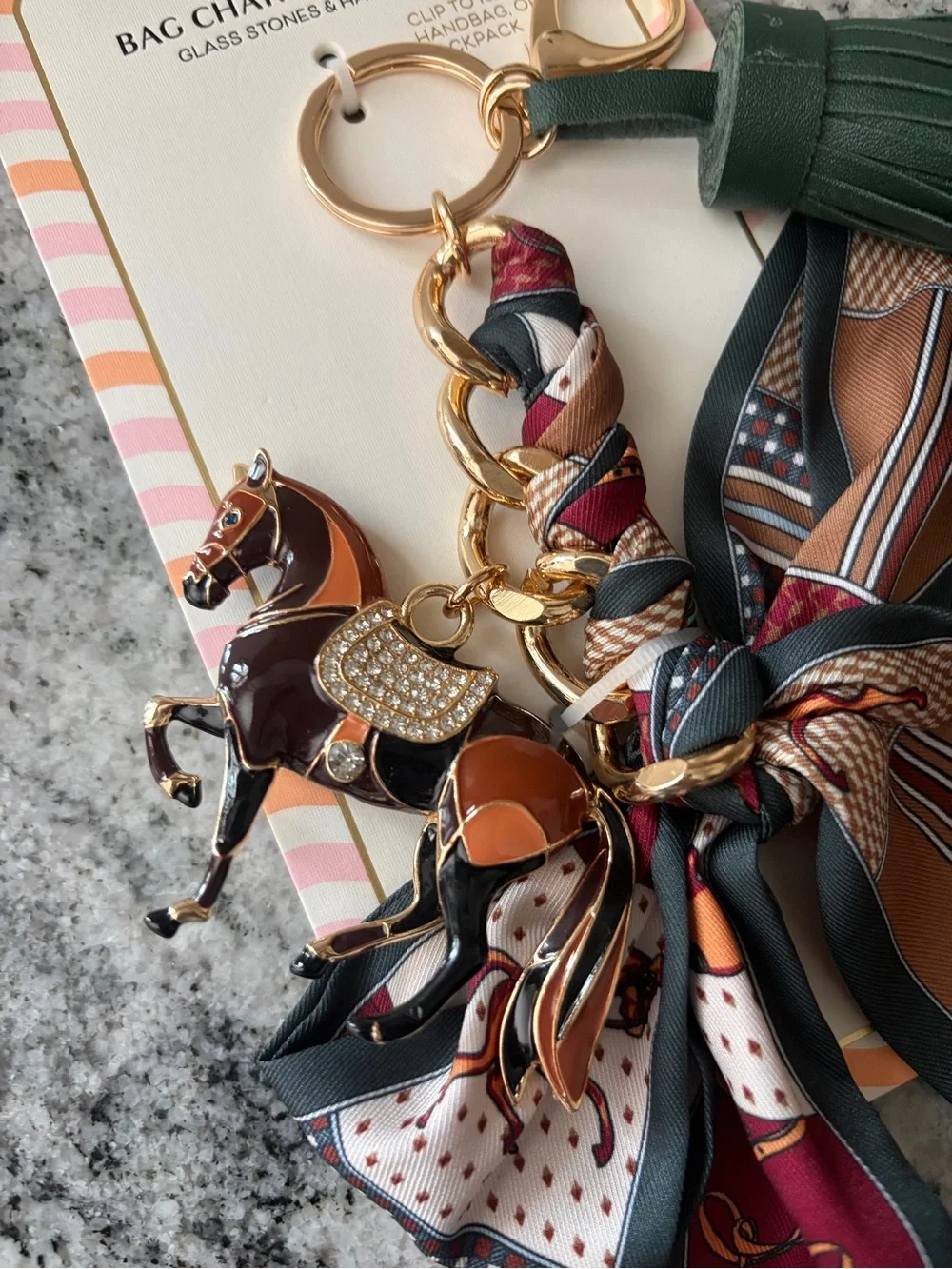 Piper K Equestrian Bag Charm Keychain Tassel Bow Scarf Horse Charm gift for her